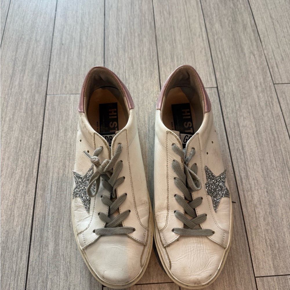 golden goose White Sneakers with Glitter Star
